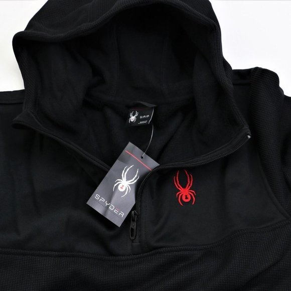 New SPYDER Ray Half Zip Waffle Knit Pullover Hoodie Men's Size Small Black Color - Picture 9 of 9
